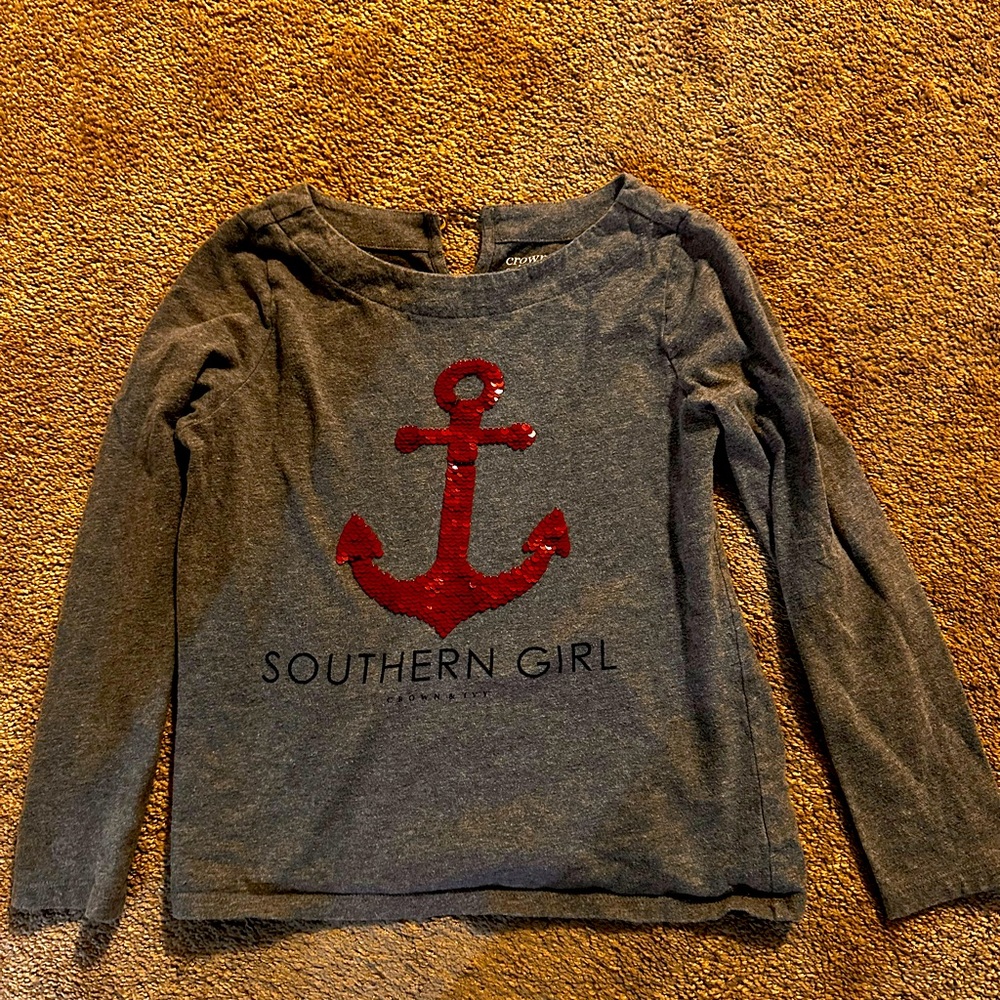 Southern Girl youth long sleeve sequin Anchor shirt size small